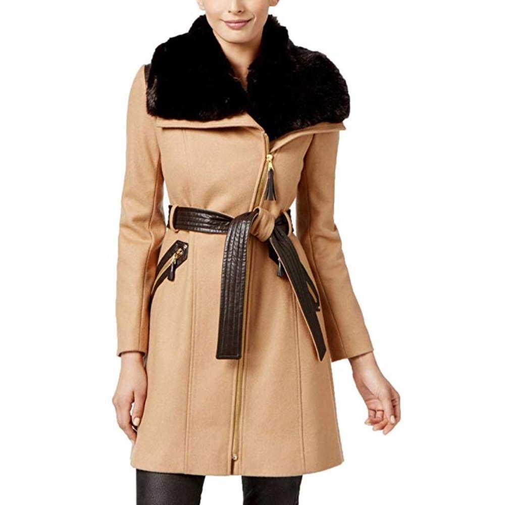 VIA SPIGA Assymetrical Faux Fur Coat size 6